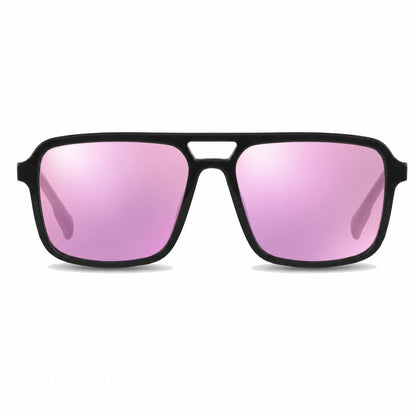 Lentes de sol Fiore 1014 Negro con cristal espejado rosado polarizado UV400, vista frontal para hombre y mujer #color_espejado-rosado #foto_frontal