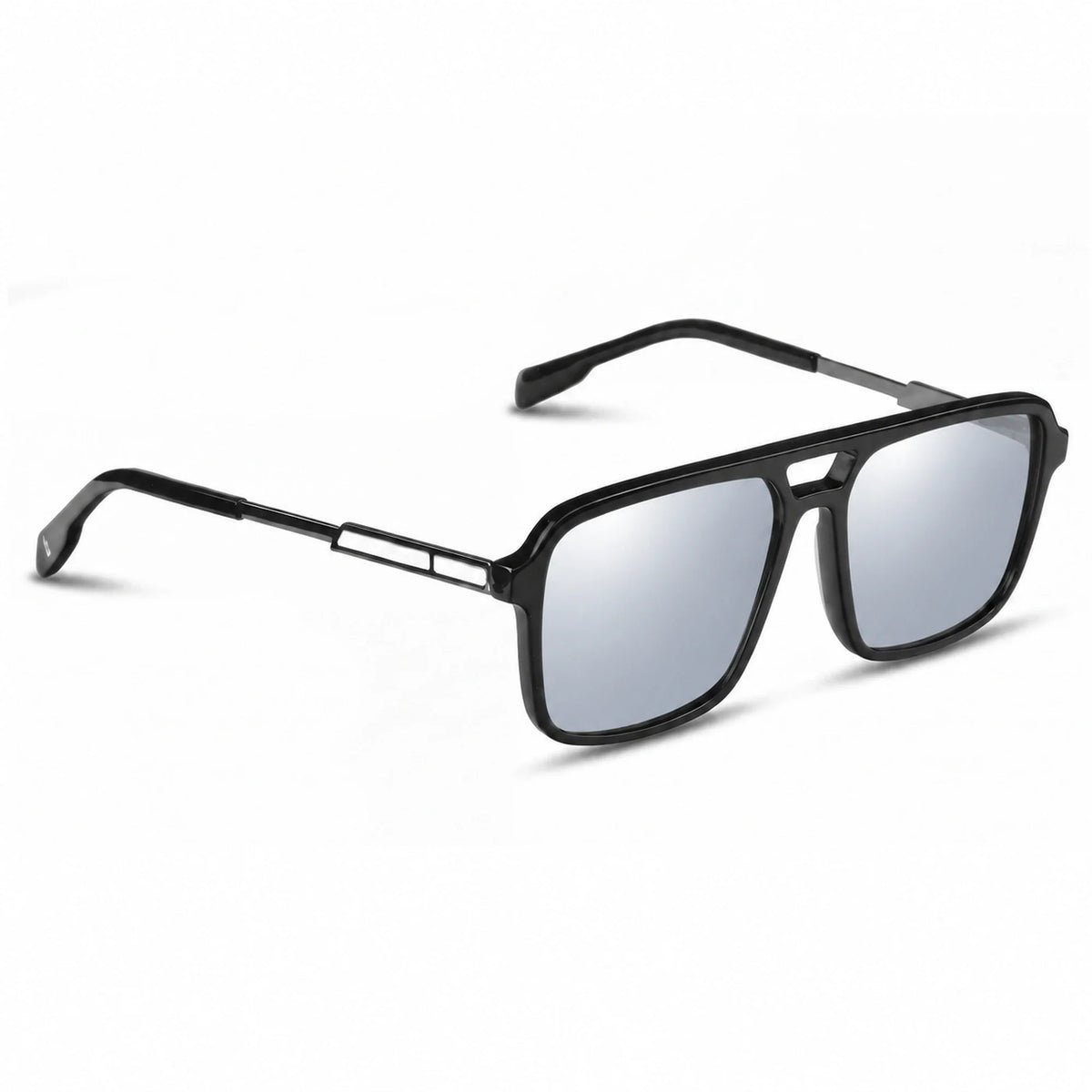 Lentes de sol Fiore 1014 Negro con cristal espejado silver polarizado UV400, vista en tres cuartos para hombre y mujer #color_espejado-silver
