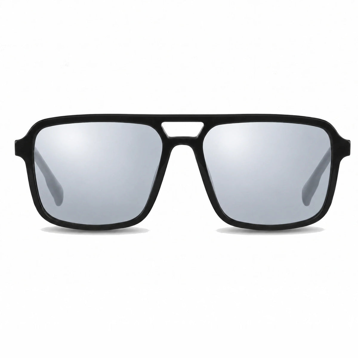 Lentes de sol Fiore 1014 Negro con cristal espejado silver polarizado UV400, vista frontal para hombre y mujer #color_espejado-silver #foto_frontal