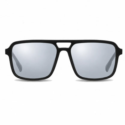 Lentes de sol Fiore 1014 Negro con cristal espejado silver polarizado UV400, vista frontal para hombre y mujer #color_espejado-silver #foto_frontal