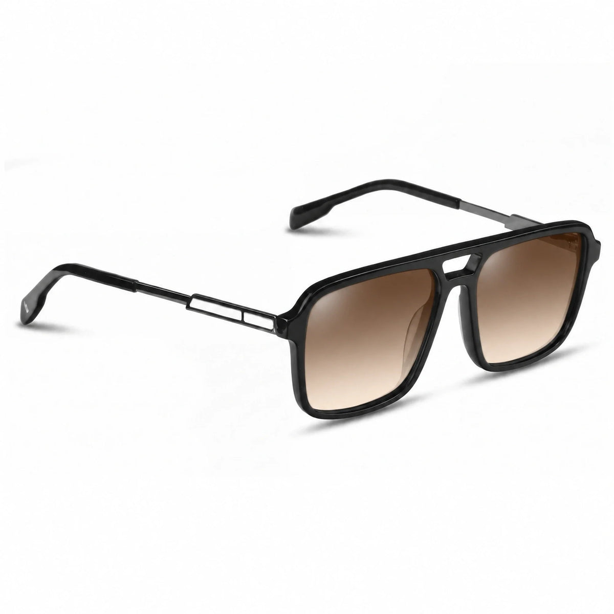 Lentes de sol Fiore 1014 Negro con cristal gradiente café polarizado UV400, vista en tres cuartos para hombre y mujer #color_gradiente-cafe