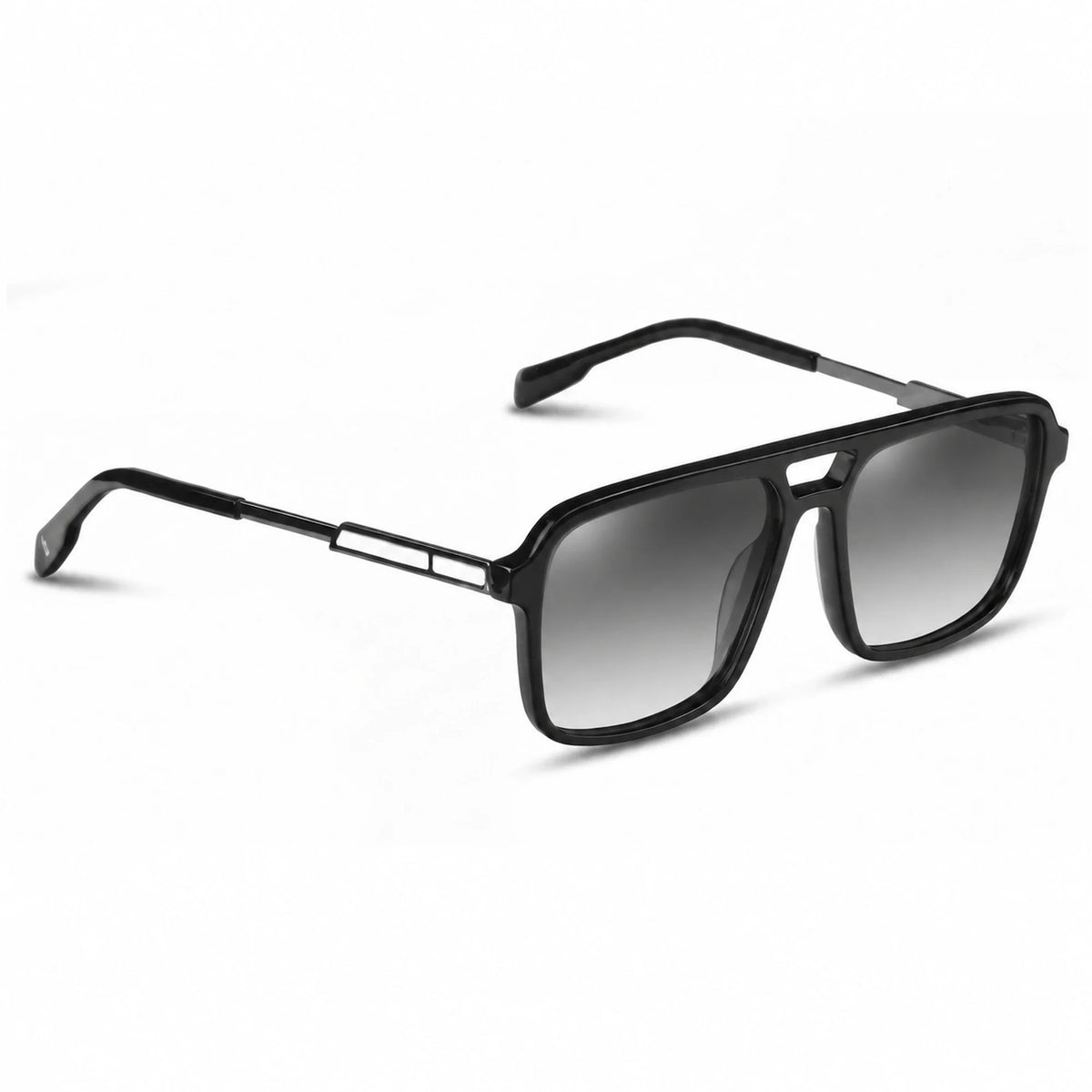Lentes de sol Fiore 1014 Negro con cristal gradiente gris polarizado UV400, vista en tres cuartos para hombre y mujer #color_gradiente-gris
