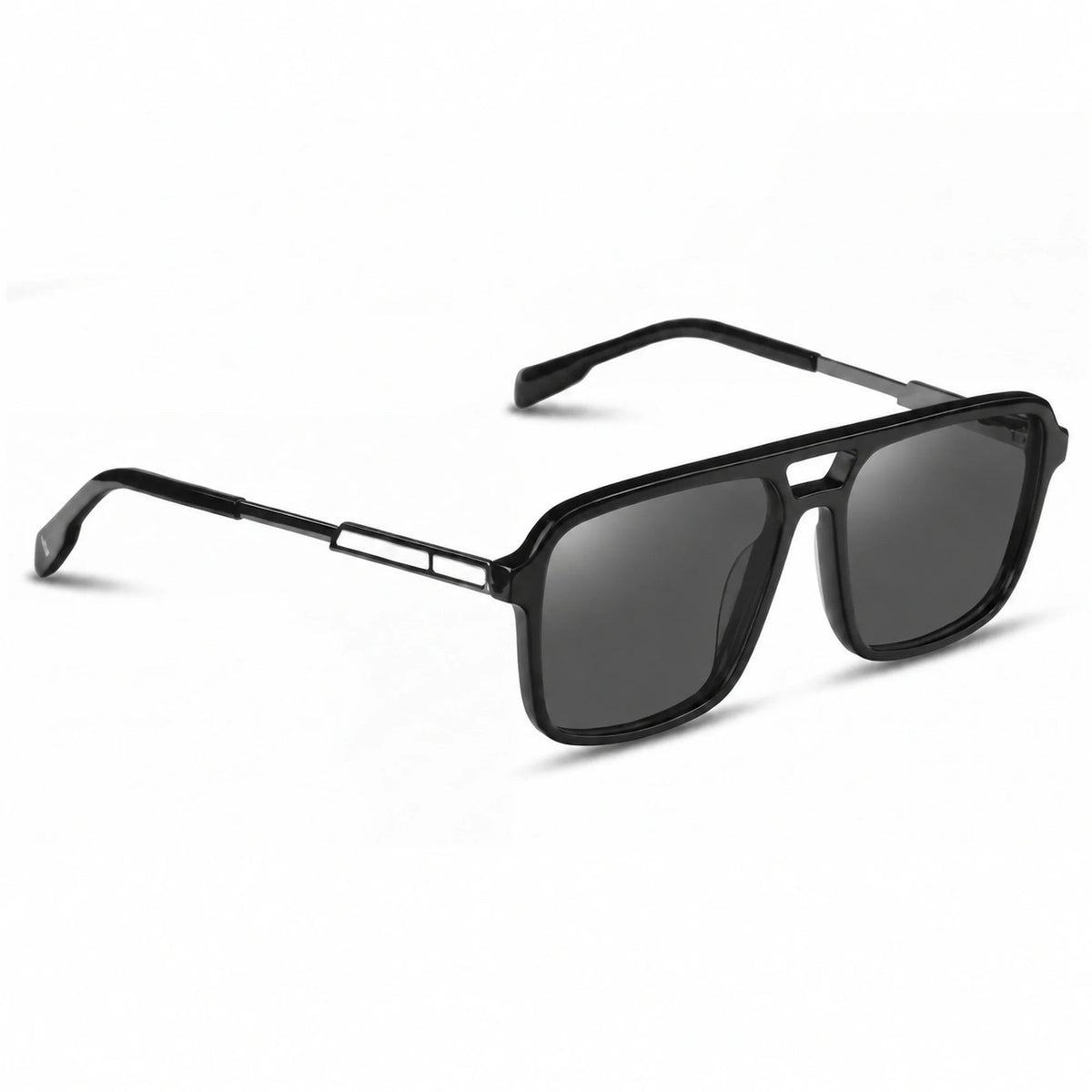 Lentes de sol Fiore 1014 Negro con cristal negro polarizado UV400, vista en tres cuartos para hombre y mujer #color_negro