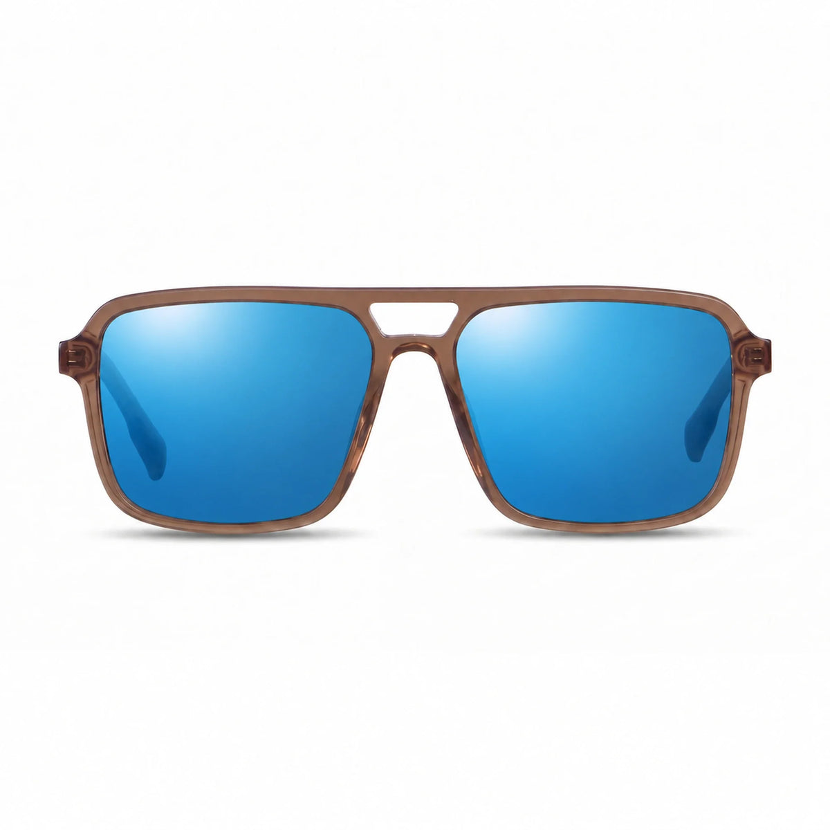 Lentes de sol Fiore 1014 Brown con cristal espejado azul polarizado UV400, vista frontal para hombre y mujer #color_espejado-azul #foto_frontal