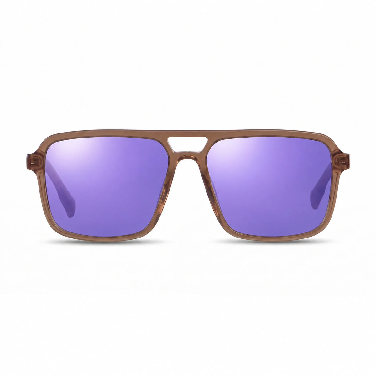 Lentes de sol Fiore 1014 Brown con cristal espejado morado polarizado UV400, vista frontal para hombre y mujer #color_espejado-morado #foto_frontal