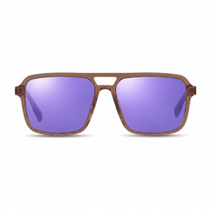 Lentes de sol Fiore 1014 Brown con cristal espejado morado polarizado UV400, vista frontal para hombre y mujer #color_espejado-morado #foto_frontal