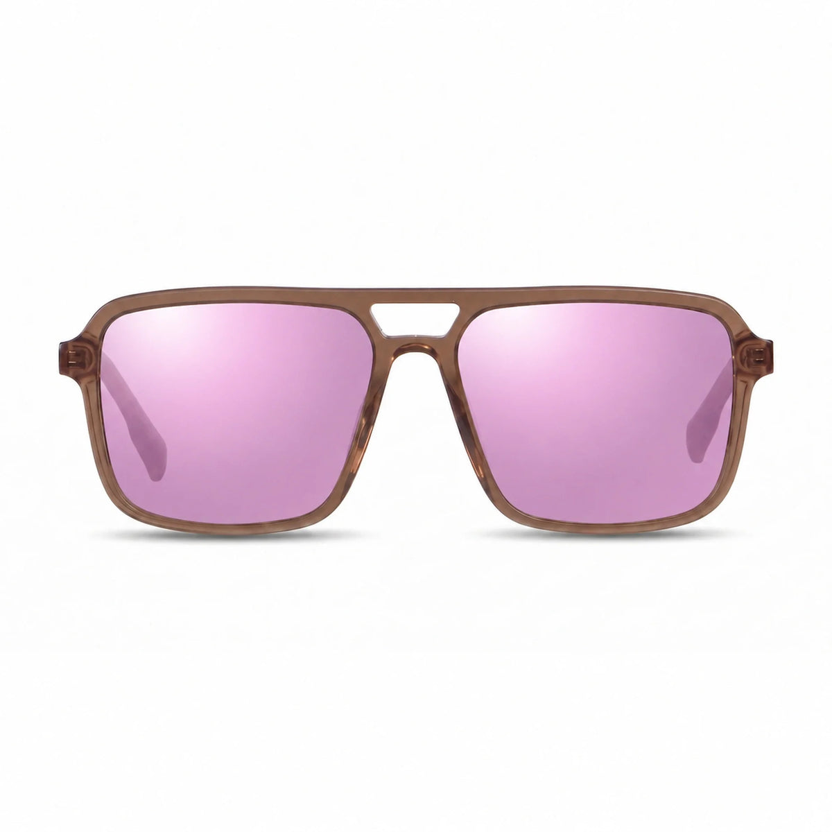 Lentes de sol Fiore 1014 Brown con cristal espejado rosado polarizado UV400, vista frontal para hombre y mujer #color_espejado-rosado #foto_frontal