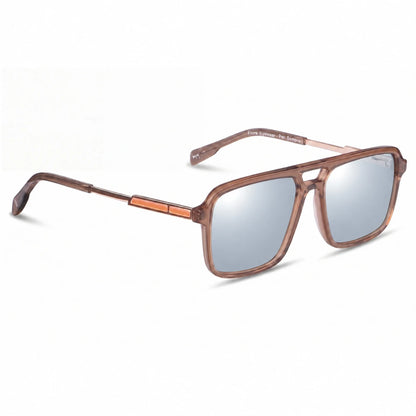 Lentes de sol Fiore 1014 Brown con cristal espejado silver polarizado UV400, vista en tres cuartos para hombre y mujer #color_espejado-silver