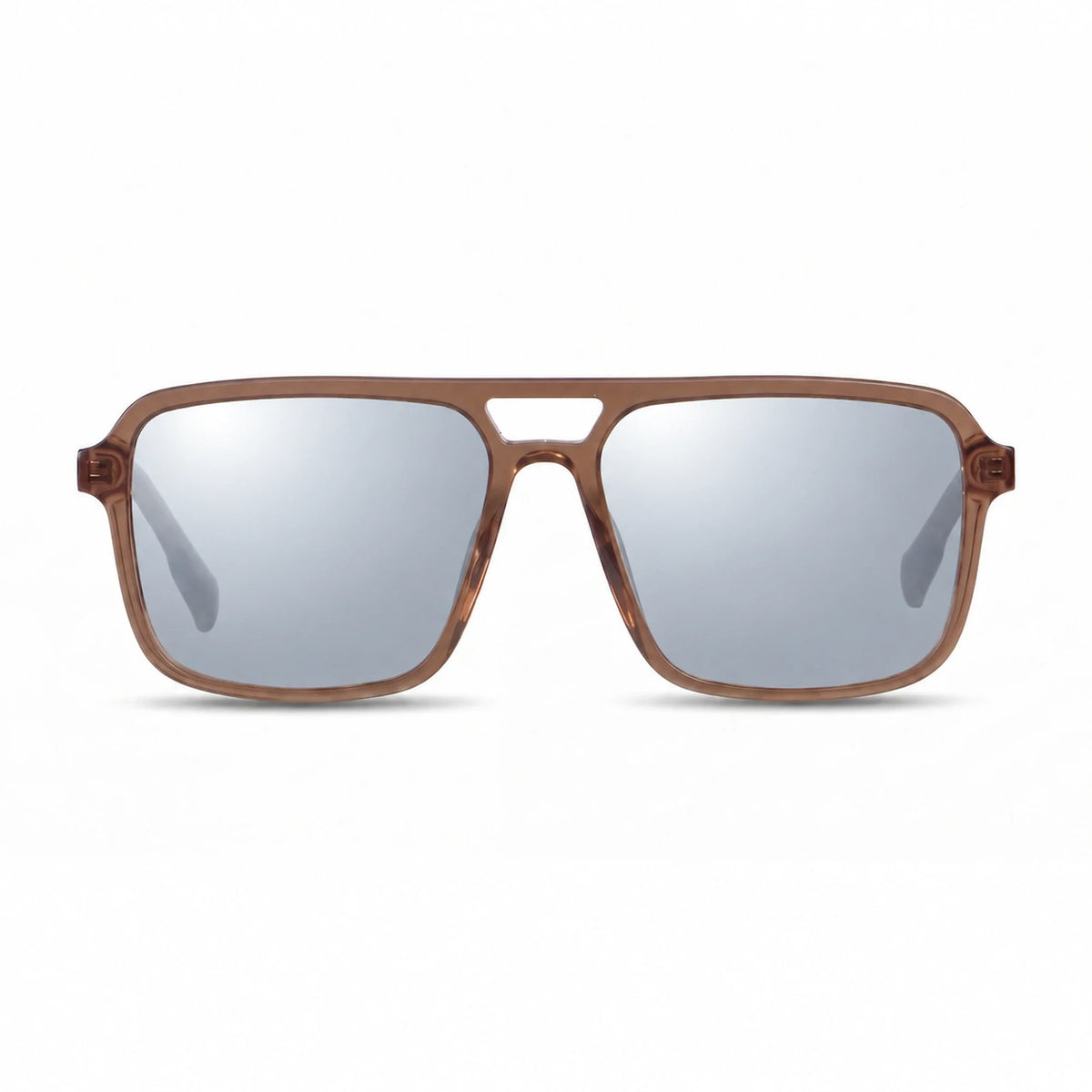 Lentes de sol Fiore 1014 Brown con cristal espejado silver polarizado UV400, vista frontal para hombre y mujer #color_espejado-silver #foto_frontal