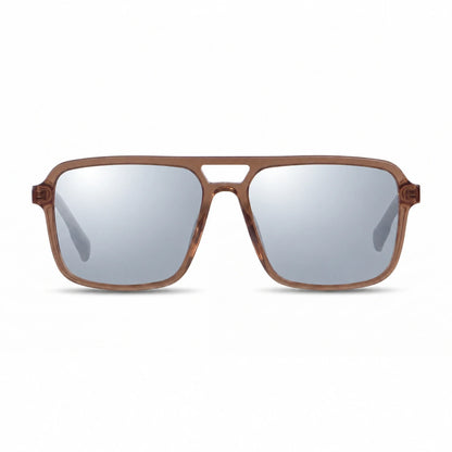 Lentes de sol Fiore 1014 Brown con cristal espejado silver polarizado UV400, vista frontal para hombre y mujer #color_espejado-silver #foto_frontal