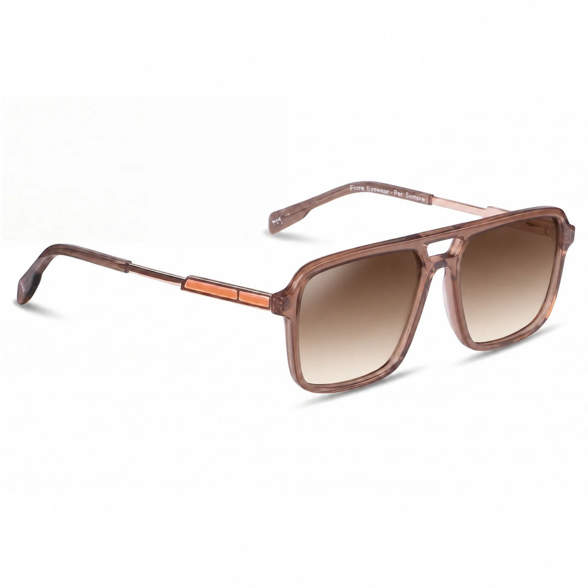 Lentes de sol Fiore 1014 Brown con cristal gradiente café polarizado UV400, vista en tres cuartos para hombre y mujer #color_gradiente-cafe