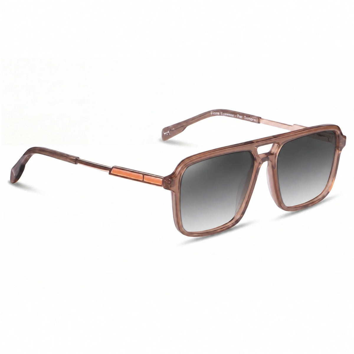 Lentes de sol Fiore 1014 Brown con cristal gradiente gris polarizado UV400, vista en tres cuartos para hombre y mujer #color_gradiente-gris