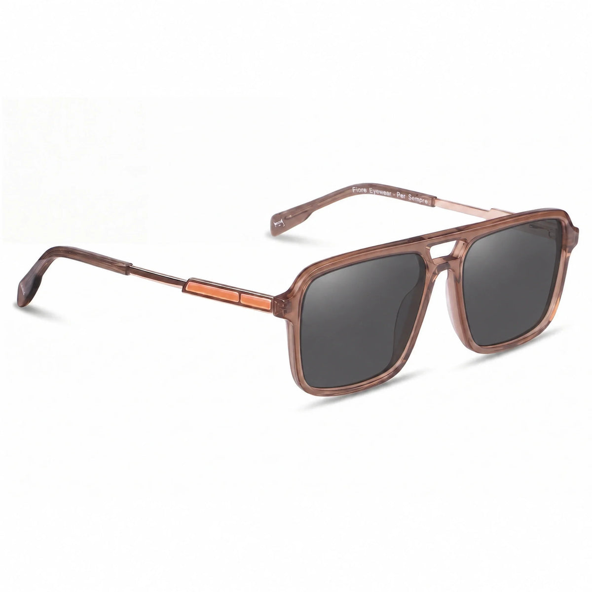 Lentes de sol Fiore 1014 Brown con cristal negro polarizado UV400, vista en tres cuartos para hombre y mujer #color_negro