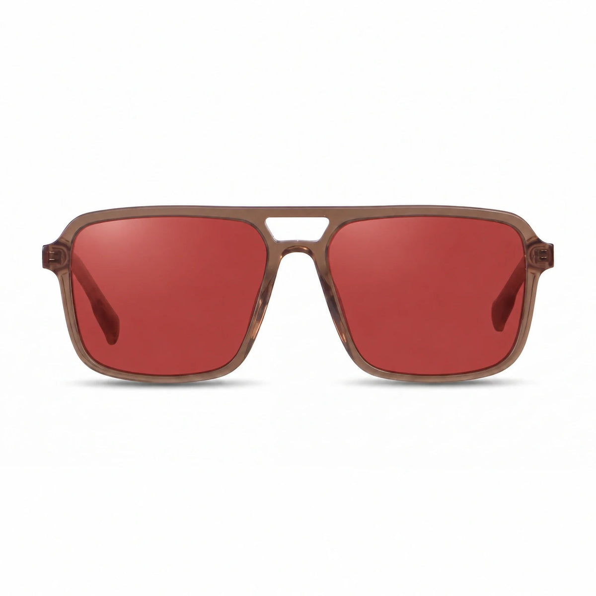 Lentes de sol Fiore 1014 Brown con cristal rojo polarizado UV400, vista frontal para hombre y mujer #color_rojo #foto_frontal