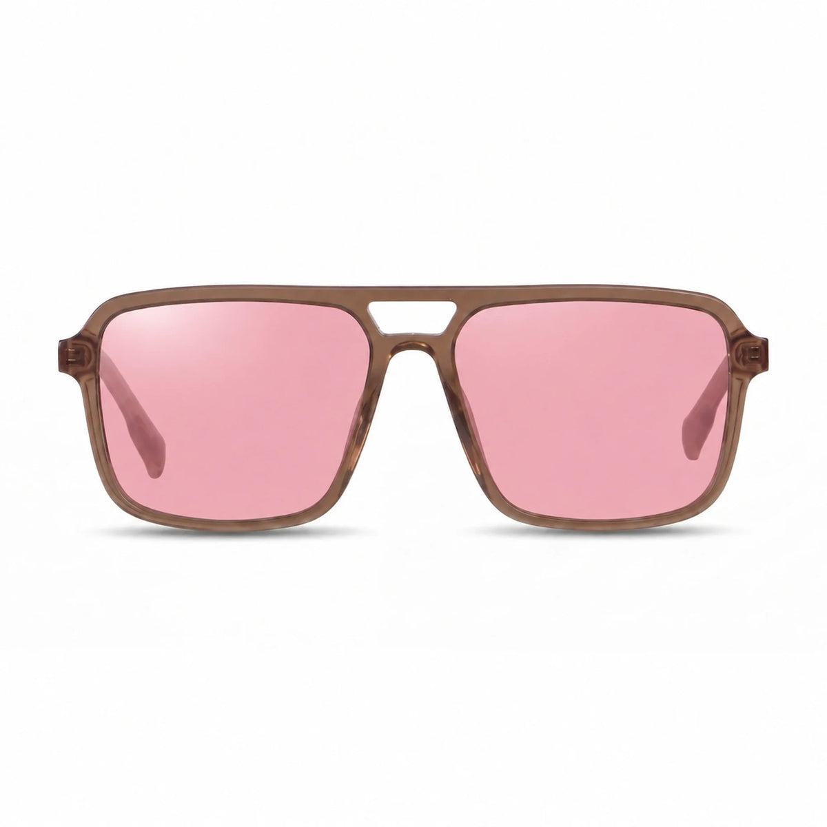 Lentes de sol Fiore 1014 Brown con cristal rosado polarizado UV400, vista frontal para hombre y mujer #color_rosado #foto_frontal