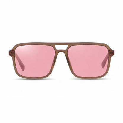 Lentes de sol Fiore 1014 Brown con cristal rosado polarizado UV400, vista frontal para hombre y mujer #color_rosado #foto_frontal