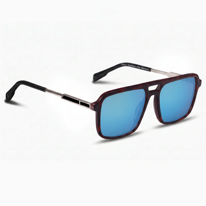 Lentes de sol Fiore 1014 Rojo con cristal espejado azul polarizado UV400, vista en tres cuartos para hombre y mujer #color_espejado-azul