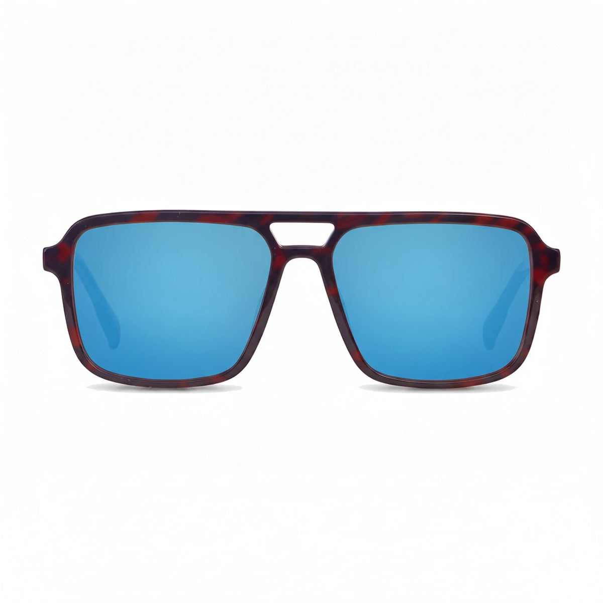 Lentes de sol Fiore 1014 Rojo con cristal espejado azul polarizado UV400, vista frontal para hombre y mujer #color_espejado-azul #foto_frontal