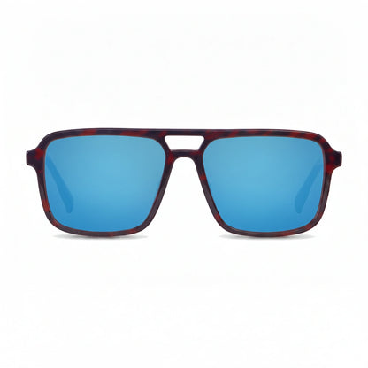 Lentes de sol Fiore 1014 Rojo con cristal espejado azul polarizado UV400, vista frontal para hombre y mujer #color_espejado-azul #foto_frontal
