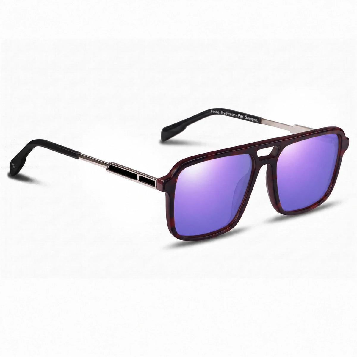 Lentes de sol Fiore 1014 Rojo con cristal espejado morado polarizado UV400, vista en tres cuartos para hombre y mujer #color_espejado-morado