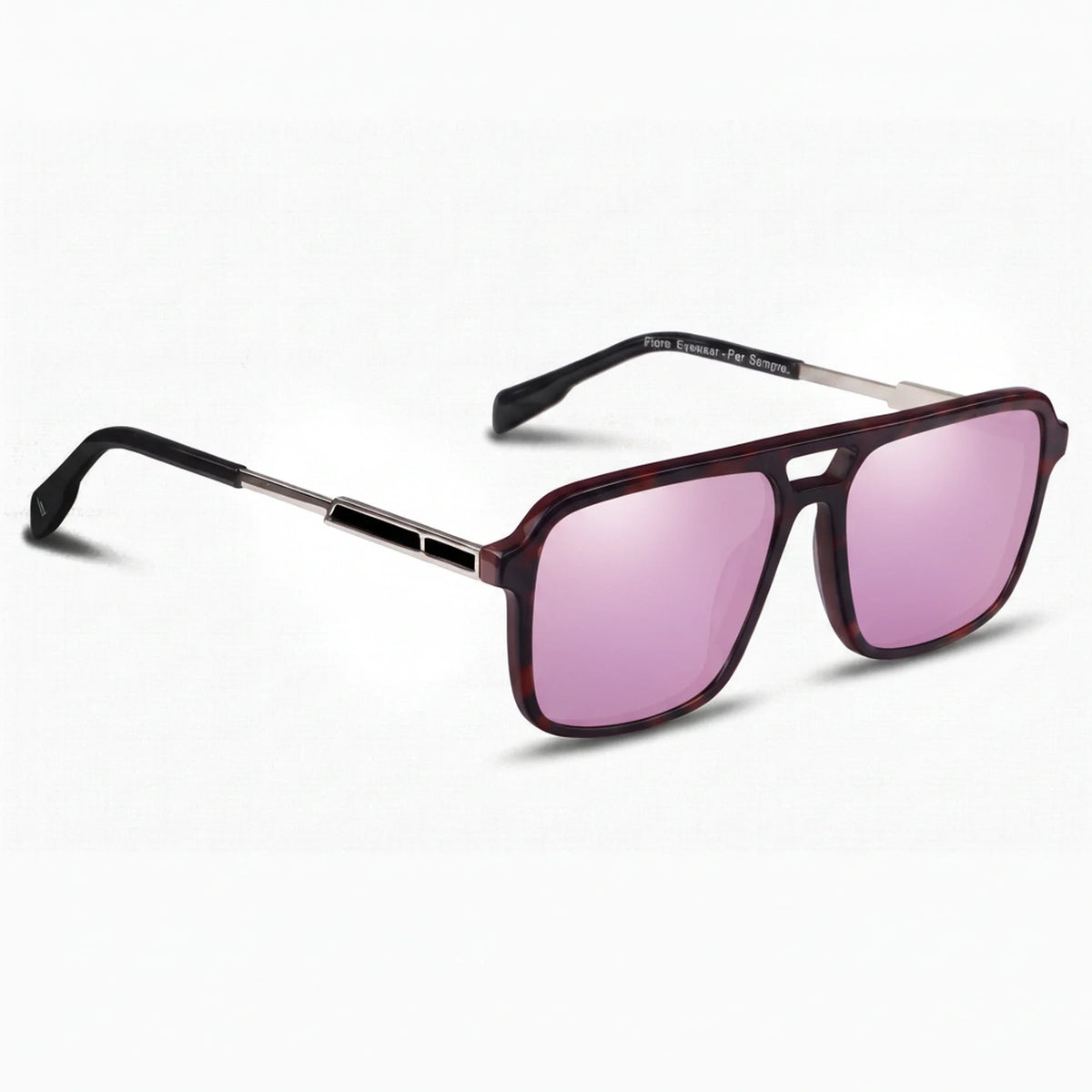 Lentes de sol Fiore 1014 Rojo con cristal espejado rosado polarizado UV400, vista en tres cuartos para hombre y mujer #color_espejado-rosado
