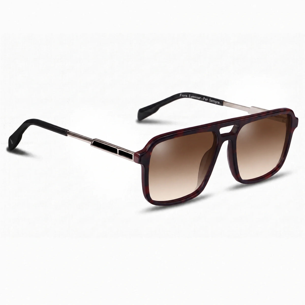 Lentes de sol Fiore 1014 Rojo con cristal gradiente café polarizado UV400, vista en tres cuartos para hombre y mujer #color_gradiente-cafe