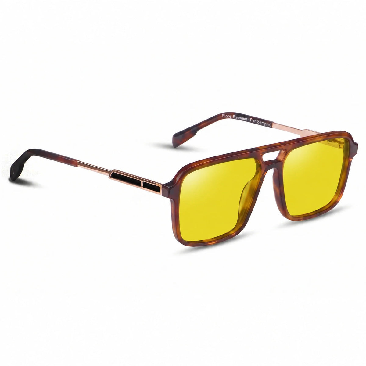 Lentes de sol Fiore 1014 Carey con cristal amarillo polarizado UV400, vista en tres cuartos para hombre y mujer #color_amarillo