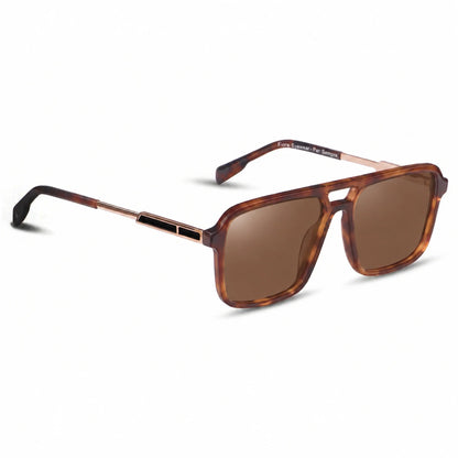 Lentes de sol Fiore 1014 Carey con cristal café polarizado UV400, vista en tres cuartos para hombre y mujer #color_cafe