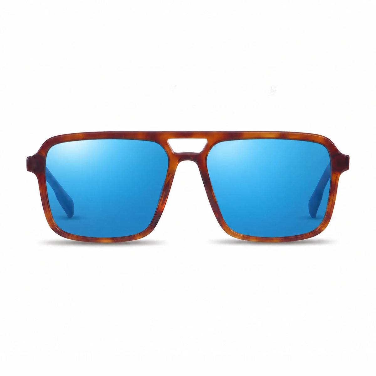 Lentes de sol Fiore 1014 Carey con cristal espejado azul polarizado UV400, vista frontal para hombre y mujer #color_espejado-azul #foto_frontal