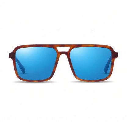Lentes de sol Fiore 1014 Carey con cristal espejado azul polarizado UV400, vista frontal para hombre y mujer #color_espejado-azul #foto_frontal