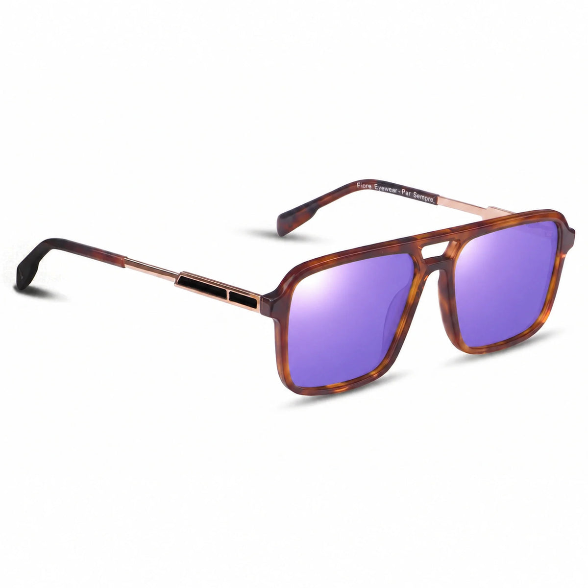 Lentes de sol Fiore 1014 Carey con cristal espejado morado polarizado UV400, vista en tres cuartos para hombre y mujer #color_espejado-morado