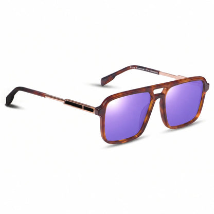 Lentes de sol Fiore 1014 Carey con cristal espejado morado polarizado UV400, vista en tres cuartos para hombre y mujer #color_espejado-morado