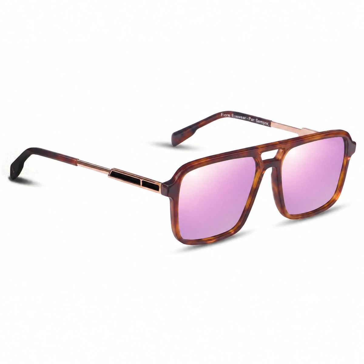 Lentes de sol Fiore 1014 Carey con cristal espejado rosado polarizado UV400, vista en tres cuartos para hombre y mujer #color_espejado-rosado