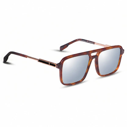 Lentes de sol Fiore 1014 Carey con cristal espejado silver polarizado UV400, vista en tres cuartos para hombre y mujer #color_espejado-silver