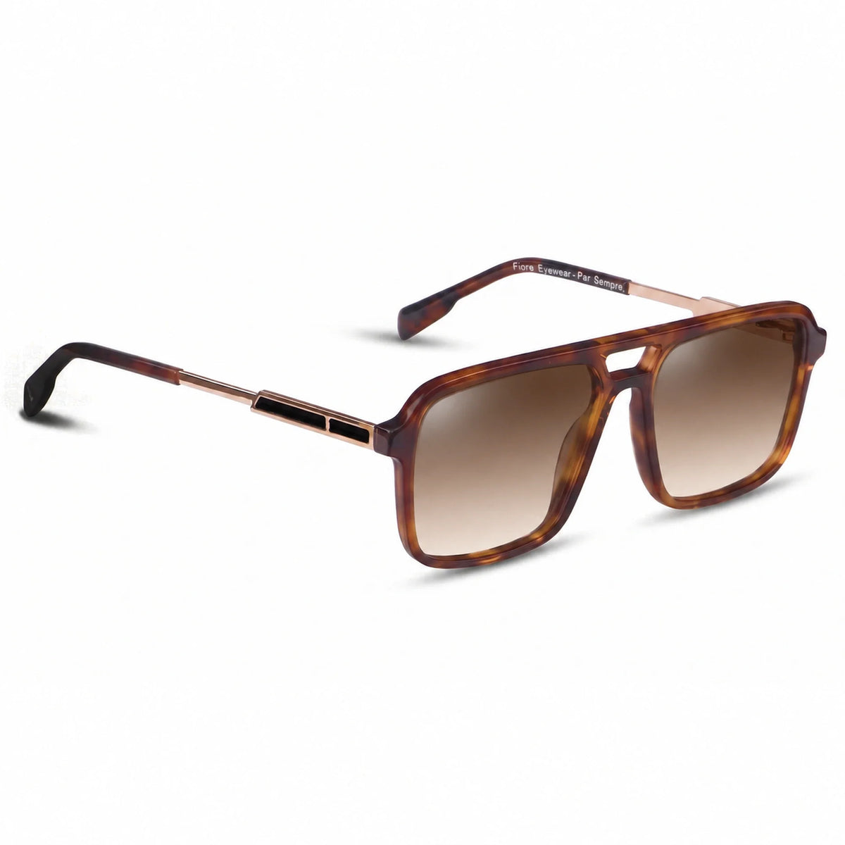 Lentes de sol Fiore 1014 Carey con cristal gradiente café polarizado UV400, vista en tres cuartos para hombre y mujer #color_gradiente-cafe