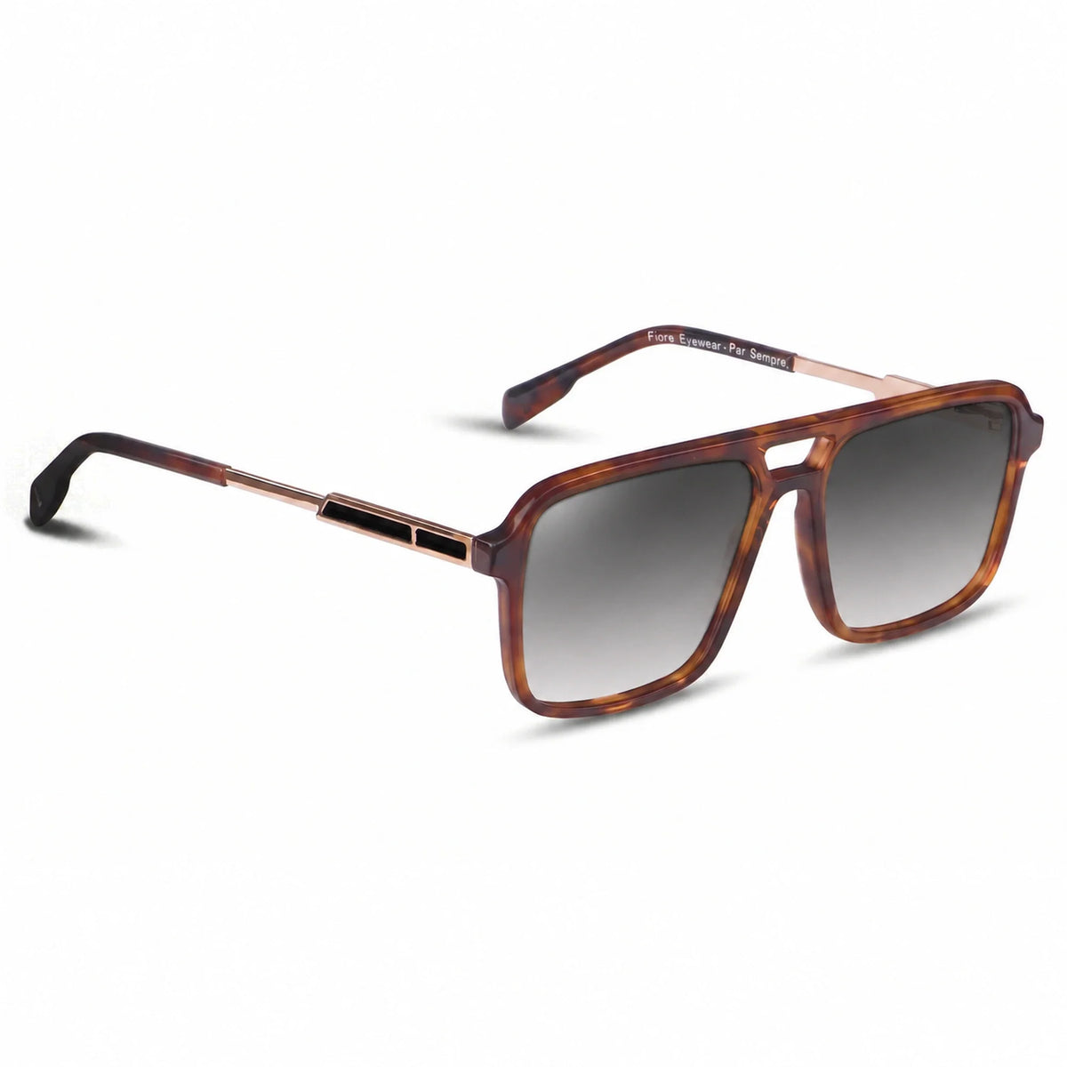 Lentes de sol Fiore 1014 Carey con cristal gradiente gris polarizado UV400, vista en tres cuartos para hombre y mujer #color_gradiente-gris
