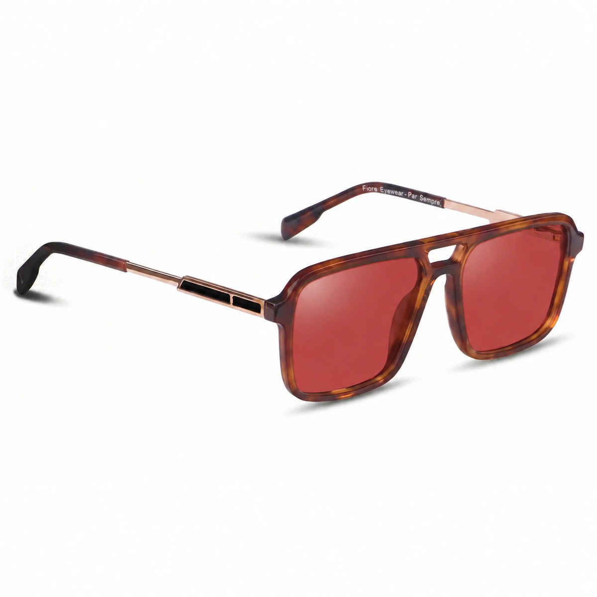 Lentes de sol Fiore 1014 Carey con cristal rojo polarizado UV400, vista en tres cuartos para hombre y mujer #color_rojo
