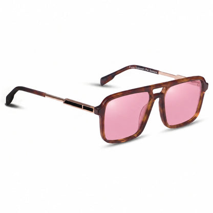 Lentes de sol Fiore 1014 Carey con cristal rosado polarizado UV400, vista en tres cuartos para hombre y mujer #color_rosado