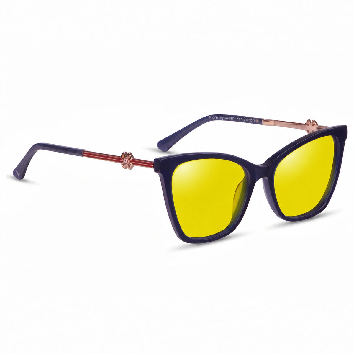 Lentes de sol Fiore 10172 Azul con cristal amarillo polarizado UV400, vista en tres cuartos para mujer #color_amarillo