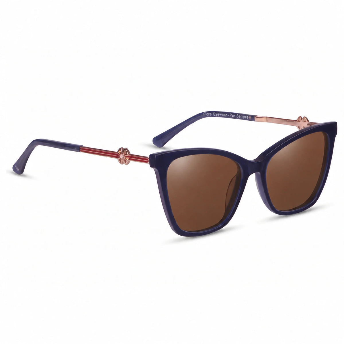 Lentes de sol Fiore 10172 Azul con cristal café polarizado UV400, vista en tres cuartos para mujer #color_cafe