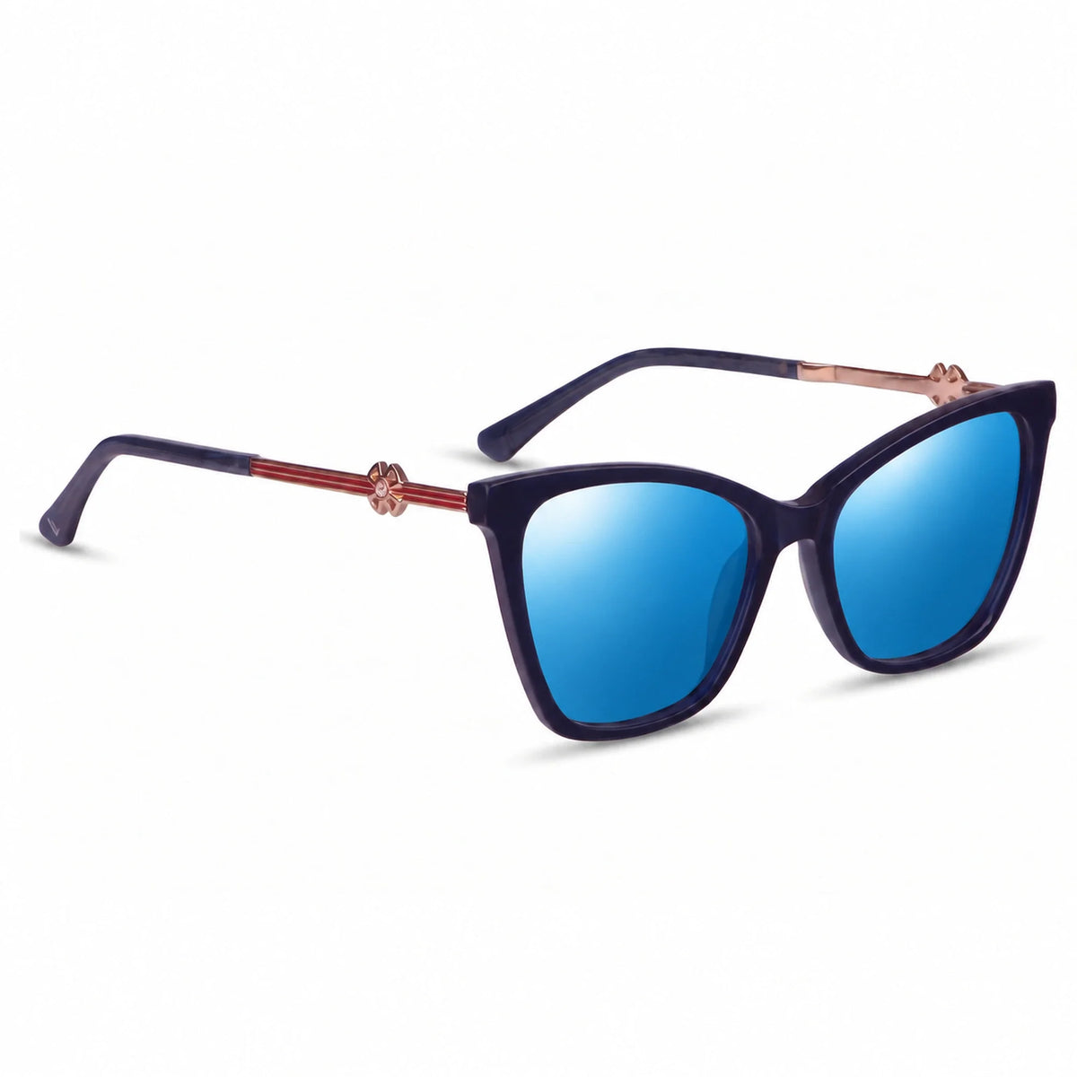 Lentes de sol Fiore 10172 Azul con cristal espejado azul polarizado UV400, vista en tres cuartos para mujer #color_espejado-azul