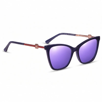 Lentes de sol Fiore 10172 Azul con cristal espejado morado polarizado UV400, vista en tres cuartos para mujer #color_espejado-morado