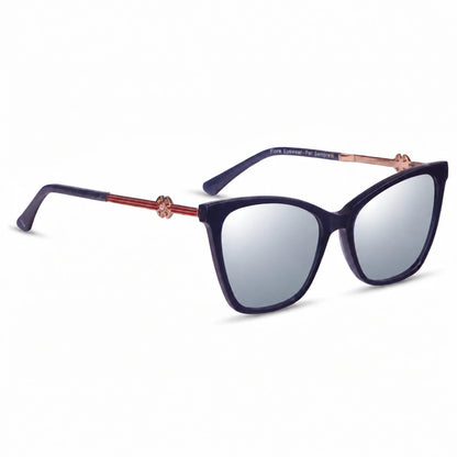 Lentes de sol Fiore 10172 Azul con cristal espejado silver polarizado UV400, vista en tres cuartos para mujer #color_espejado-silver