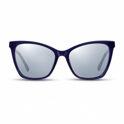 Lentes de sol Fiore 10172 Azul con cristal espejado silver polarizado UV400, vista frontal para mujer #color_espejado-silver #foto_frontal
