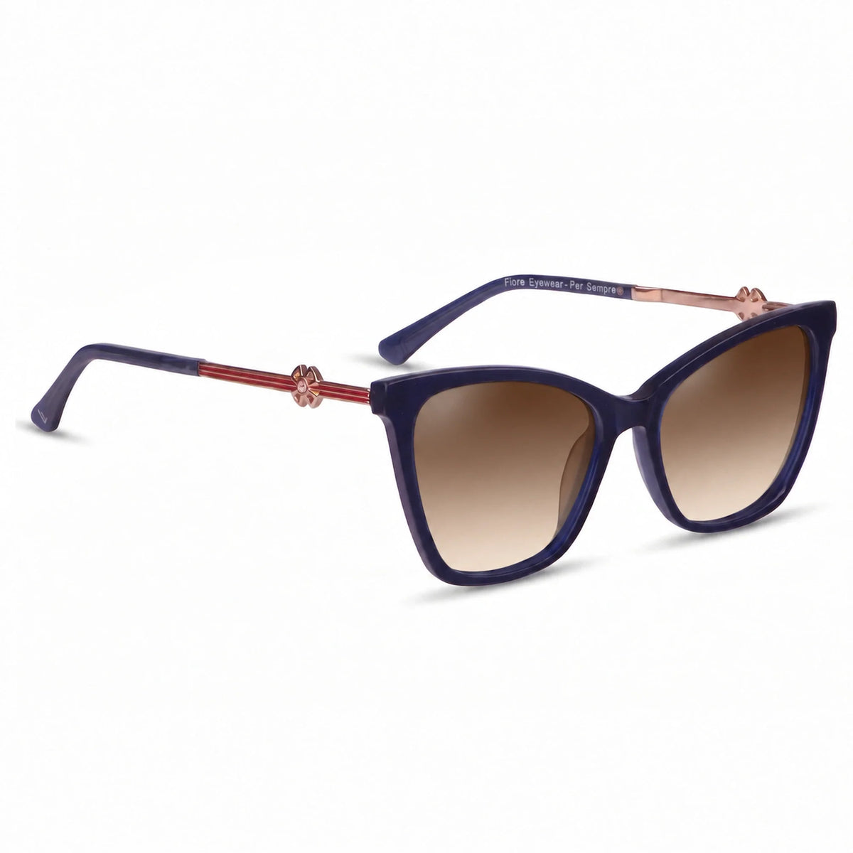 Lentes de sol Fiore 10172 Azul con cristal gradiente café polarizado UV400, vista en tres cuartos para mujer #color_gradiente-cafe