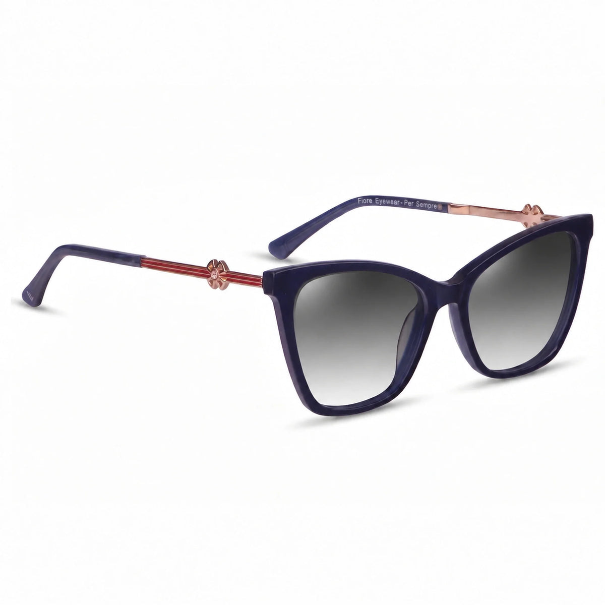 Lentes de sol Fiore 10172 Azul con cristal gradiente gris polarizado UV400, vista en tres cuartos para mujer #color_gradiente-gris