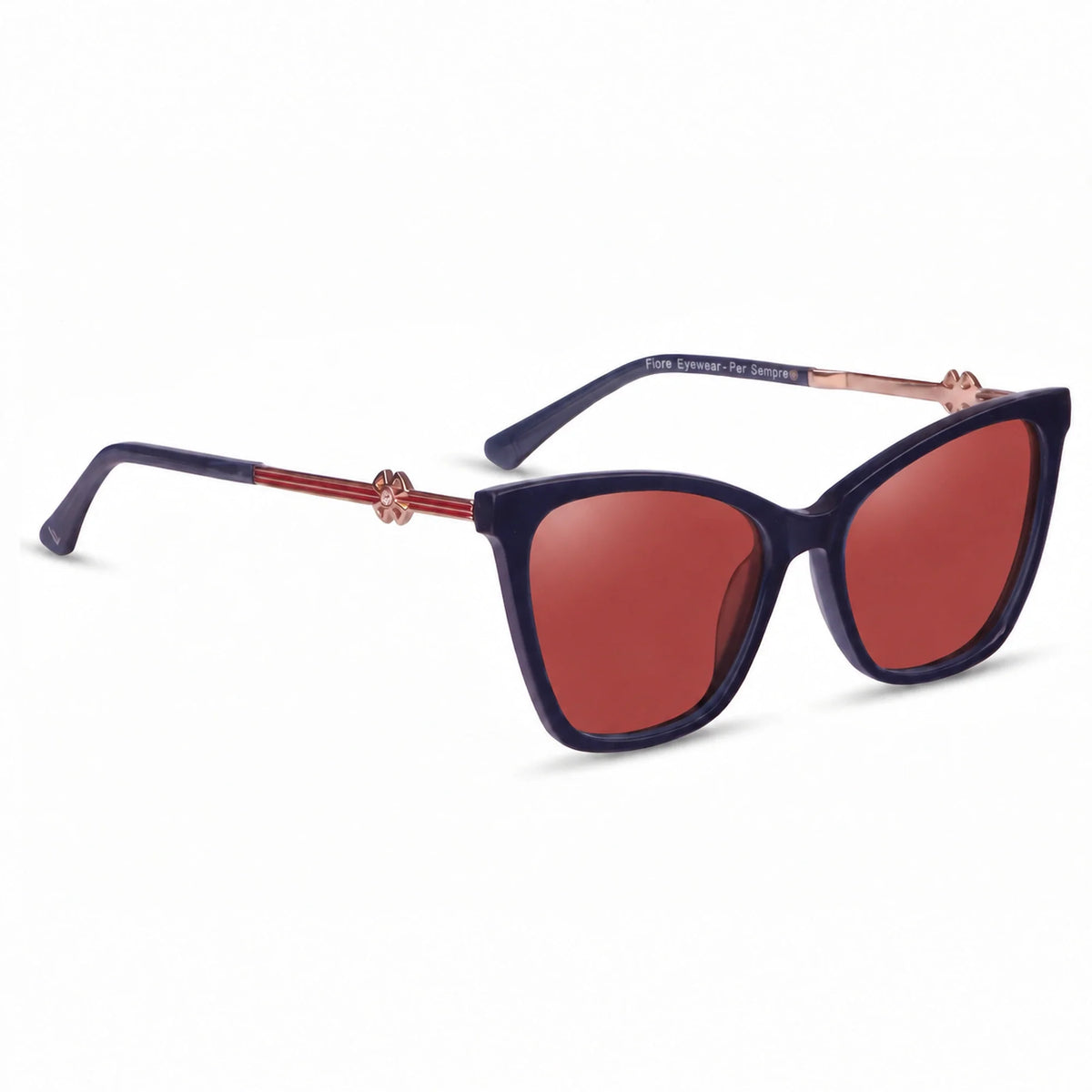 Lentes de sol Fiore 10172 Azul con cristal rojo polarizado UV400, vista en tres cuartos para mujer #color_rojo