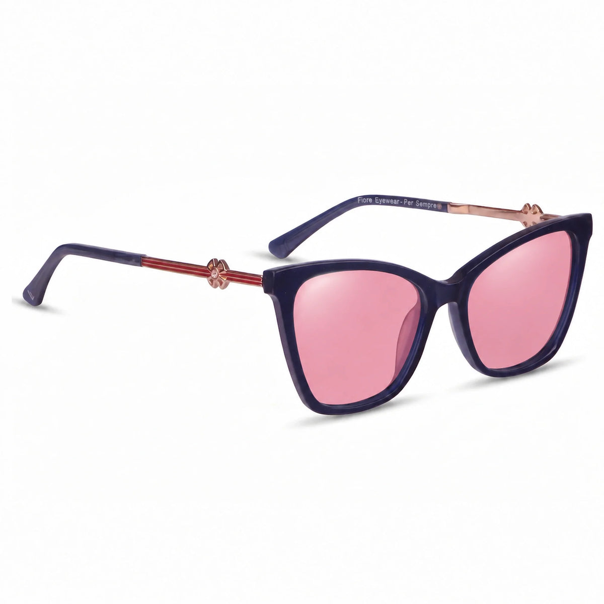 Lentes de sol Fiore 10172 Azul con cristal rosado polarizado UV400, vista en tres cuartos para mujer #color_rosado