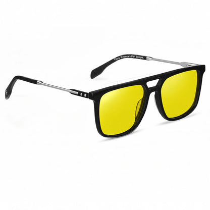 Lentes de sol Fiore 10177 Negro con cristal amarillo polarizado UV400, vista en tres cuartos para hombre y mujer #color_amarillo