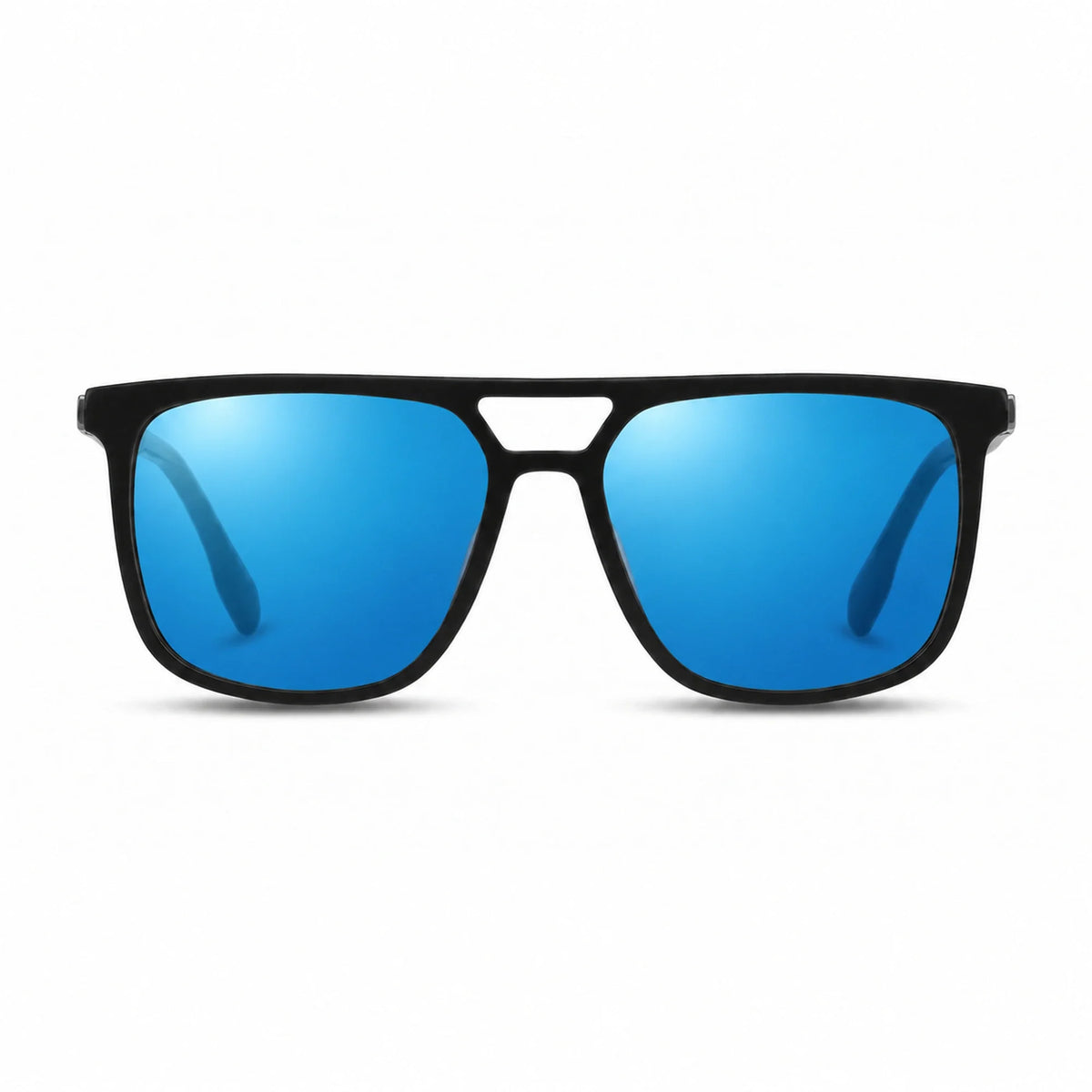 Lentes de sol Fiore 10177 Negro con cristal espejado azul polarizado UV400, vista frontal para hombre y mujer #color_espejado-azul #foto_frontal